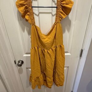 SHEIN Ruffle Strap Open back Tiered Sundress in Mustard